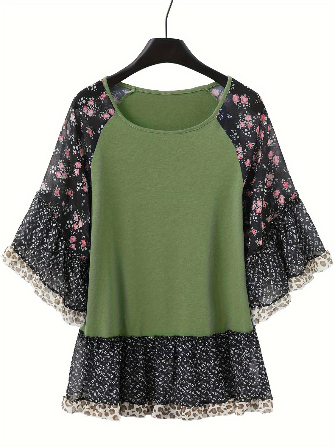 Frill Printed Round Neck Half Sleeve Blouse