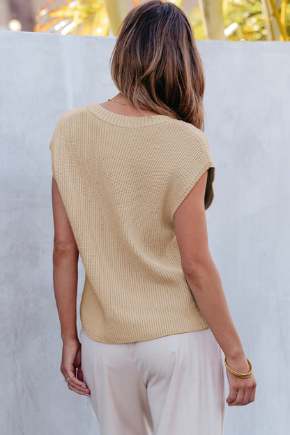 Pocketed V-Neck Cap Sleeve Sweater