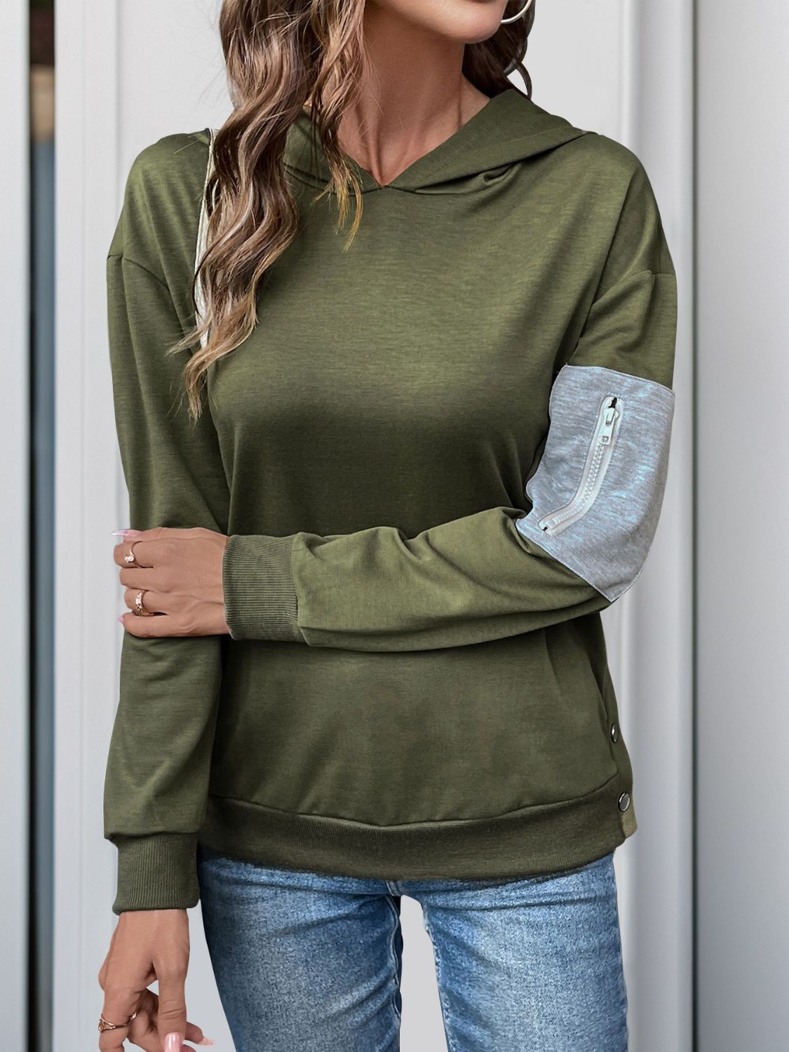 Dropped Shoulder Long Sleeve Hoodie