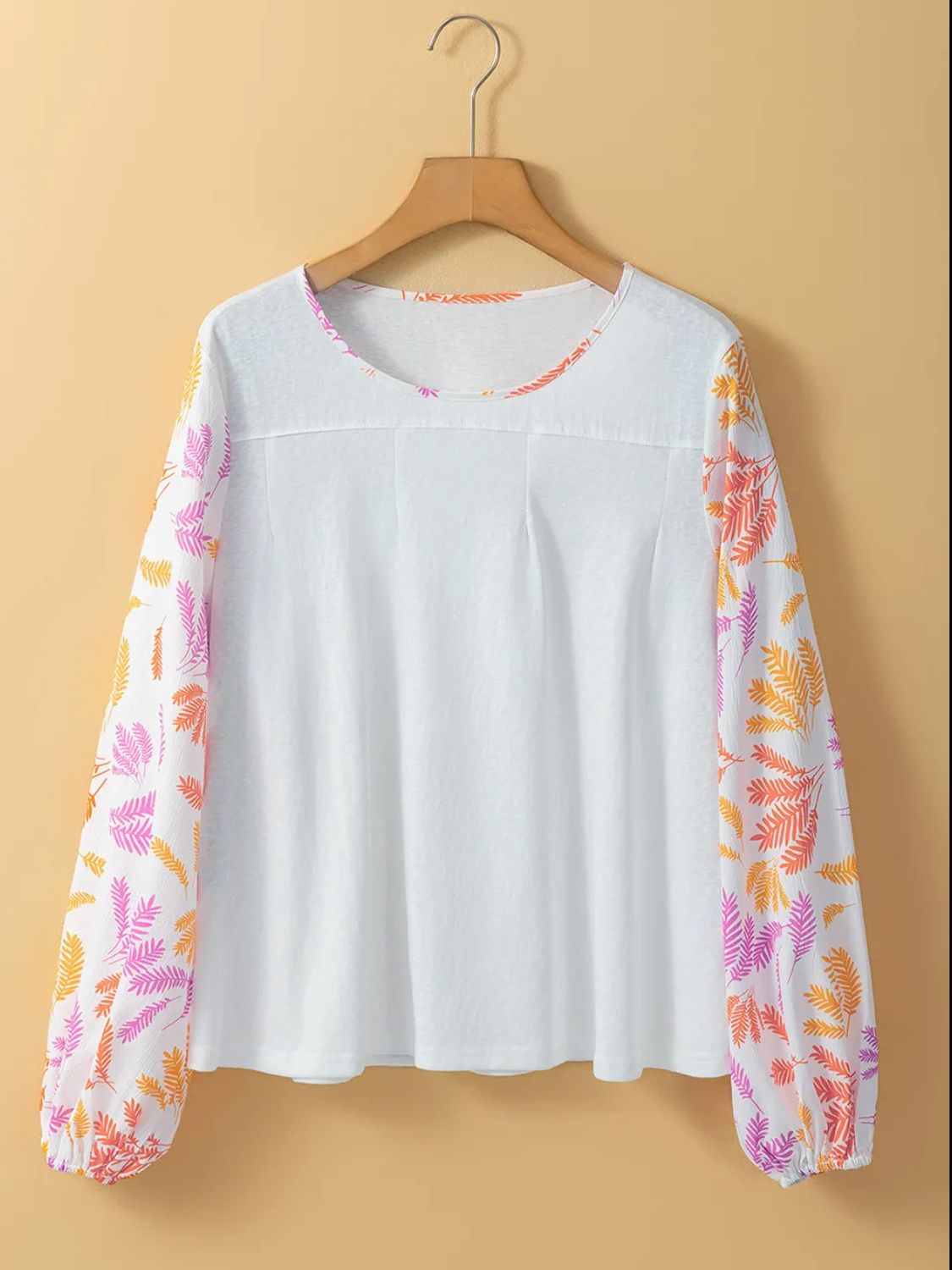 Printed Round Neck Long Sleeve Blouse