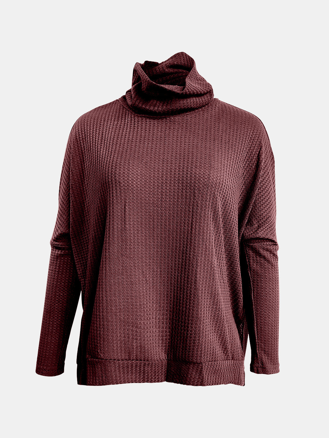 Waffle Knit Turtleneck Long Sleeve T-Shirt