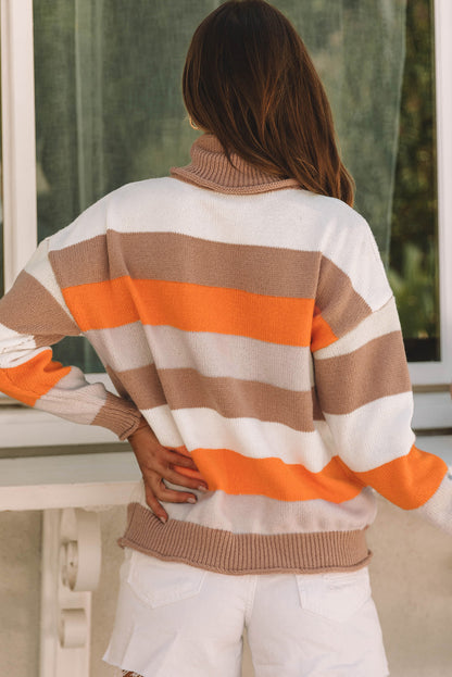 Color Block Drop Shoulder Turtleneck Sweater