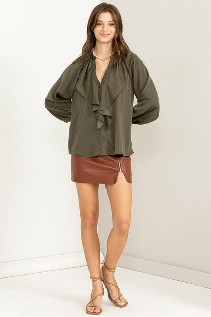 TRY TO KEEP UP LONG SLEEVE RUFFLED BLOUSE