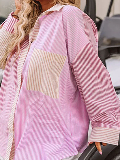 Striped Collared Neck Long Sleeve Shirt