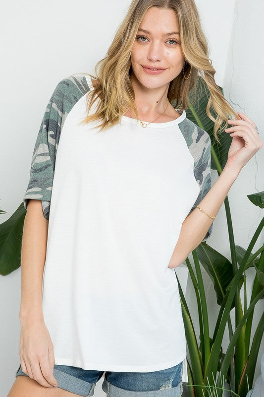 PLUS CAMOUFLAGE TERRY MIX BOXY TOP