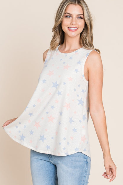 Star Print Round Neck Tank