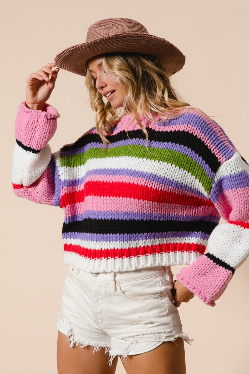 Multi Color Striped Cropped Sweater