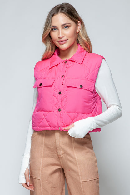 Snap Down Quilted Crop Vest