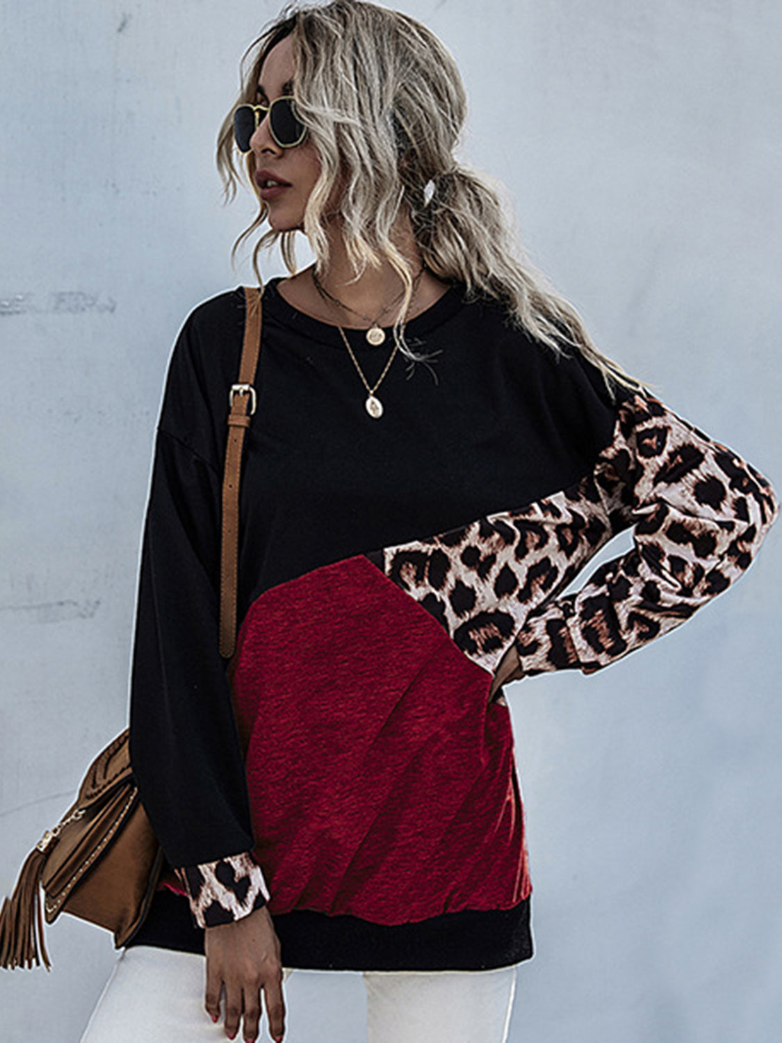 Leopard Contrast Long Sleeve Sweatshirt