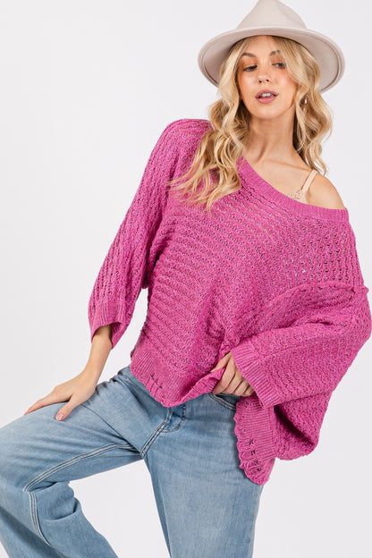 Distressed Asymmetrical Open Stitch Sweater