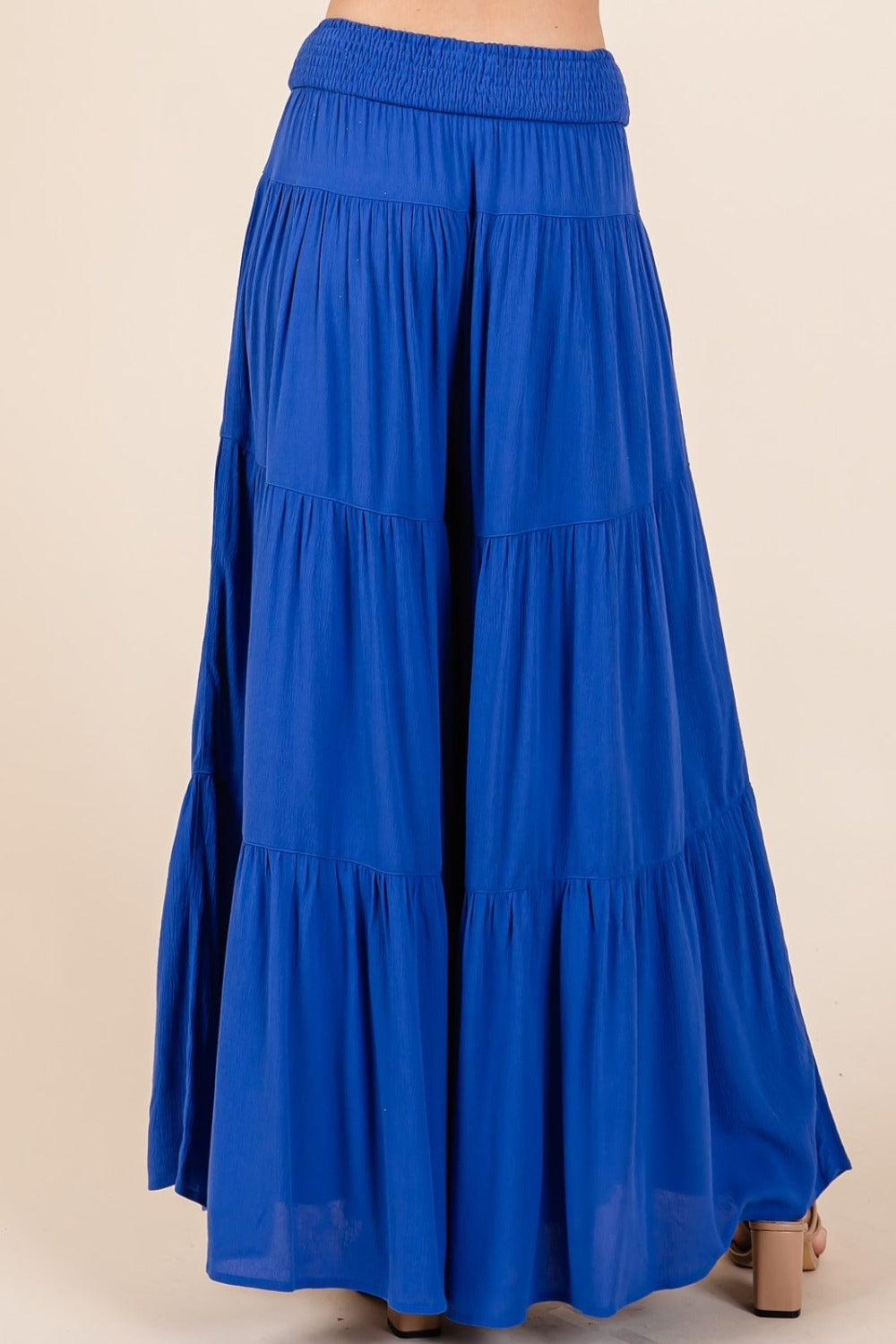 Tier Detail Smocked Elastic Waist Wide Leg Pants