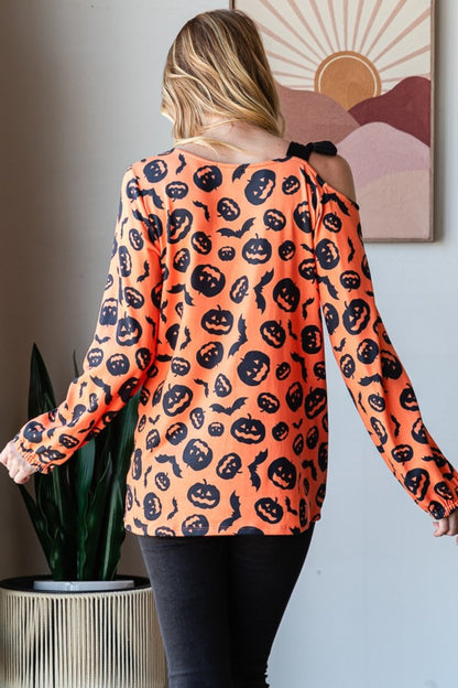 Pumpkin Print One Shoulder T-Shirt