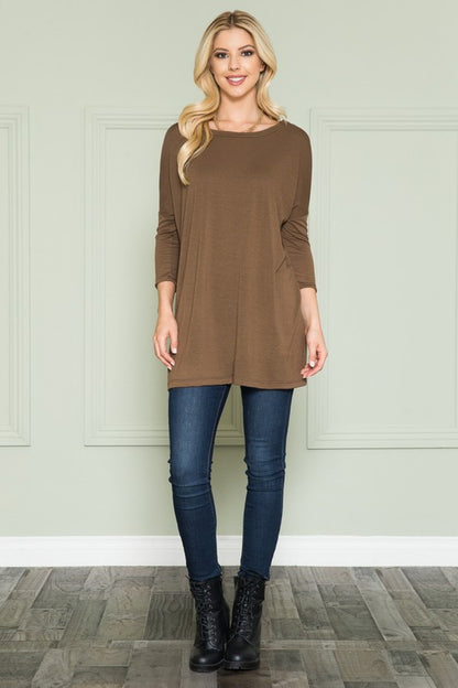 Plus Size Solid Long Sleeve Tunic Top