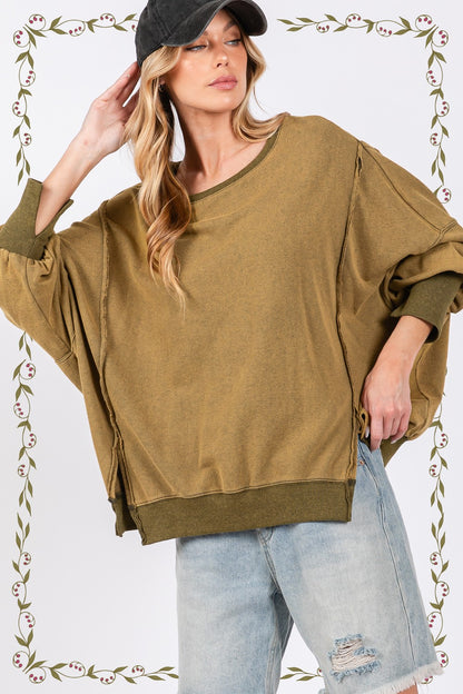 Mineral Wash Side Slit Oversized Sweatshirt