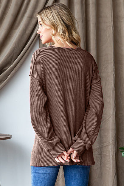 Ribbed Exposed Seam Long Sleeve T-Shirt