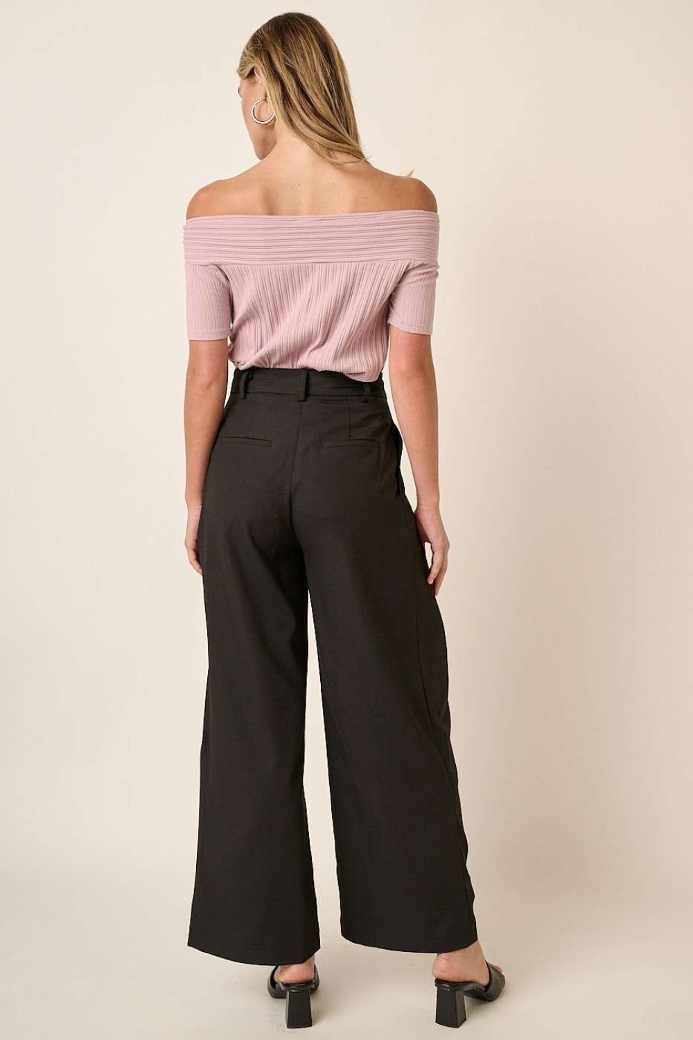 Deep Pleated High Waisted Wide Leg Pants