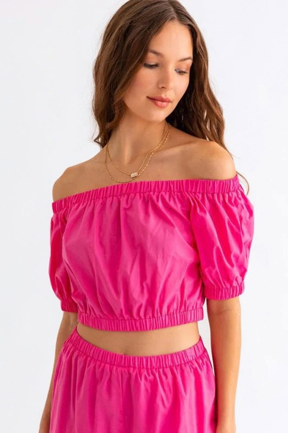 Off Shoulder Crop Top and Ruffled Shorts Set