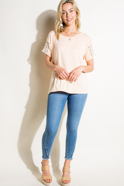 PLUS SOLID JERSEY LACE PATCH TOP