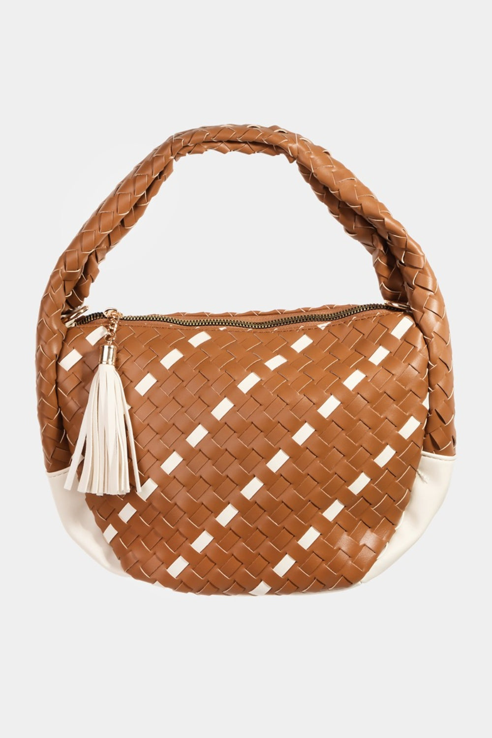 Tassel Detail Weave Semi Circle Bag