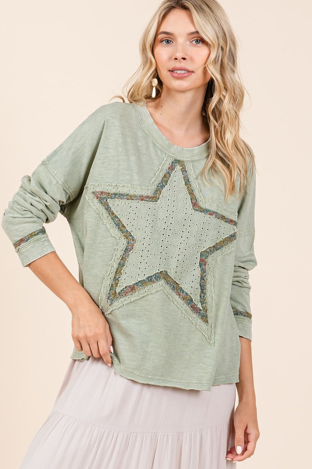 Mineral Wash Star Patch Long Sleeve T-Shirt