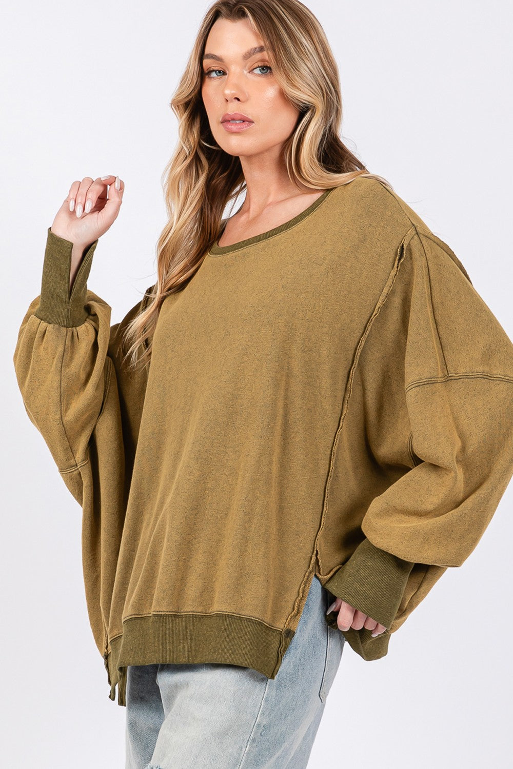 Mineral Wash Side Slit Oversized Sweatshirt