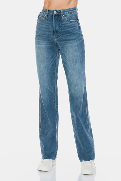 Judy Blue Tummy Control Cut Raw Hem Straight Jeans