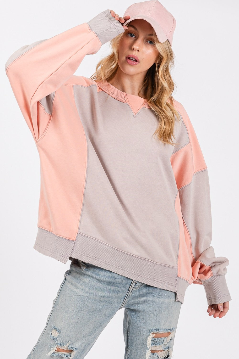 Color Block Round Neck Sweatshirt