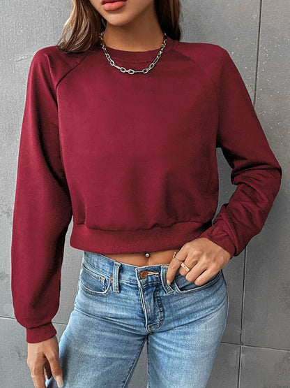 Raglan Sleeve Round Neck Cropped Sweatshirt