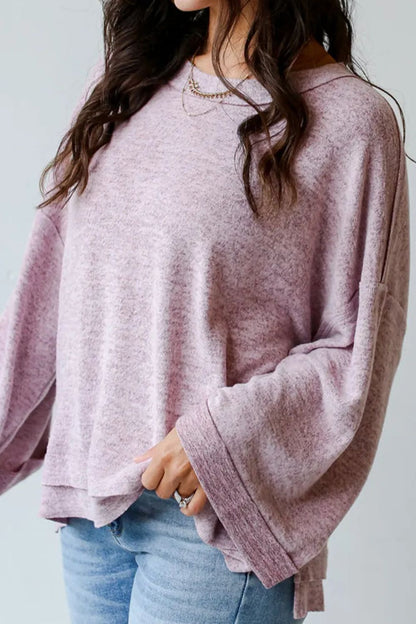 Exposed Seam Round Neck Long Sleeve Top