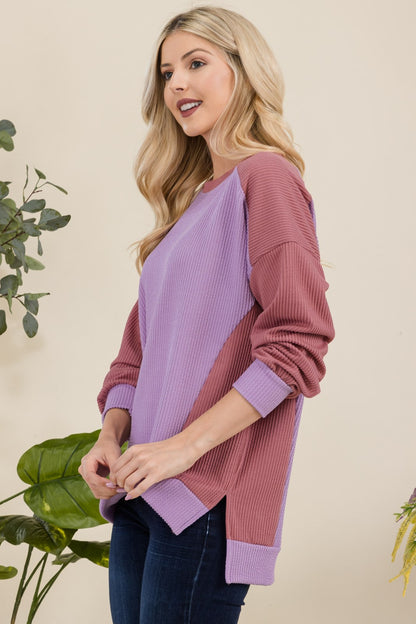 High-Low Contrast Round Neck Sweatshirt