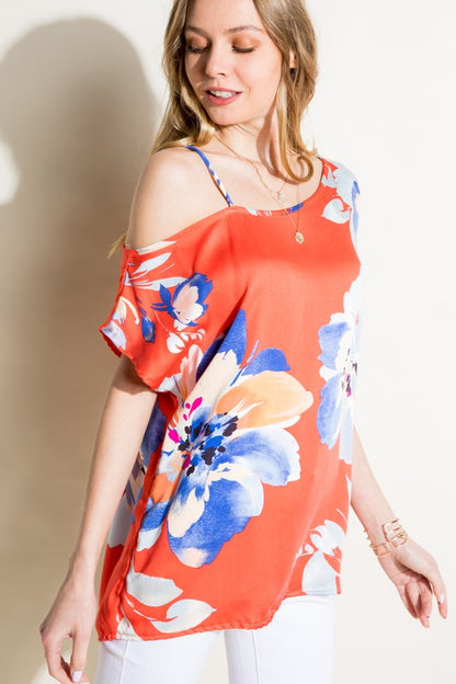 PLUS FLORAL WOVEN ONE SHOULDER TOP