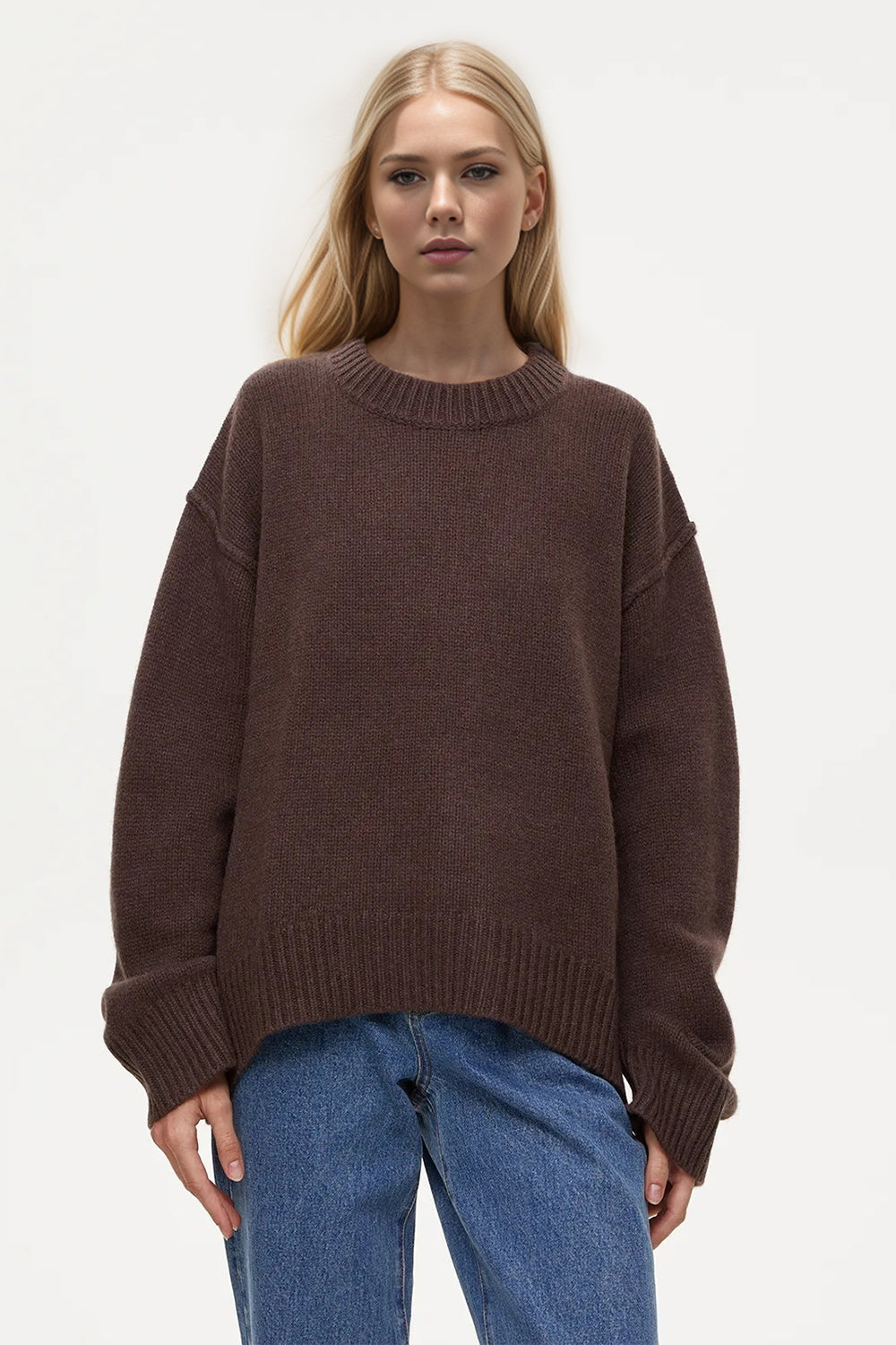 Round Neck Dropped Shoulder Sweater