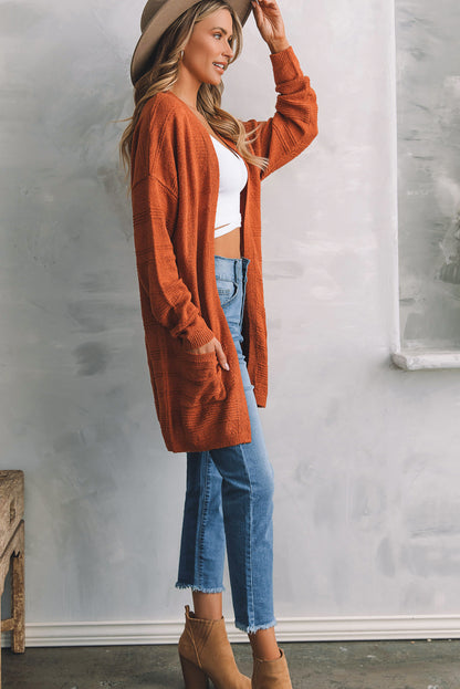 Open Front Textured Cardigan with Pockets