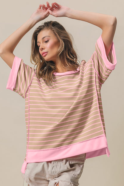 Exposed Seam Stripe Contrast T-Shirt