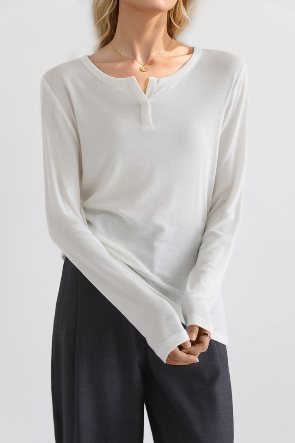 Notched Long Sleeve T-Shirt