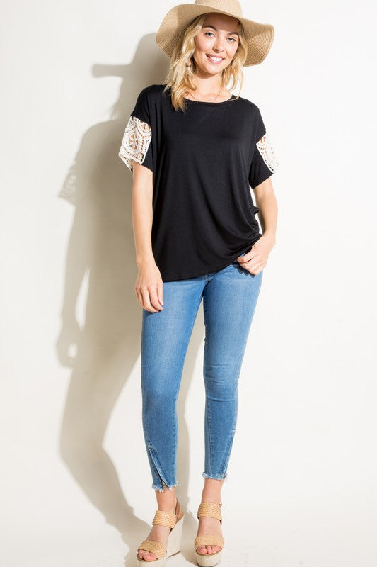 PLUS SOLID JERSEY LACE PATCH TOP