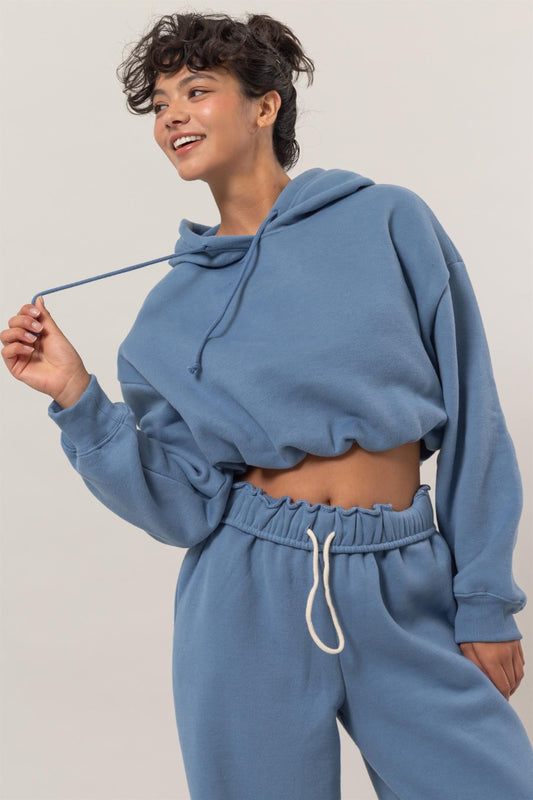 Bubble Hem Cropped Hoodie