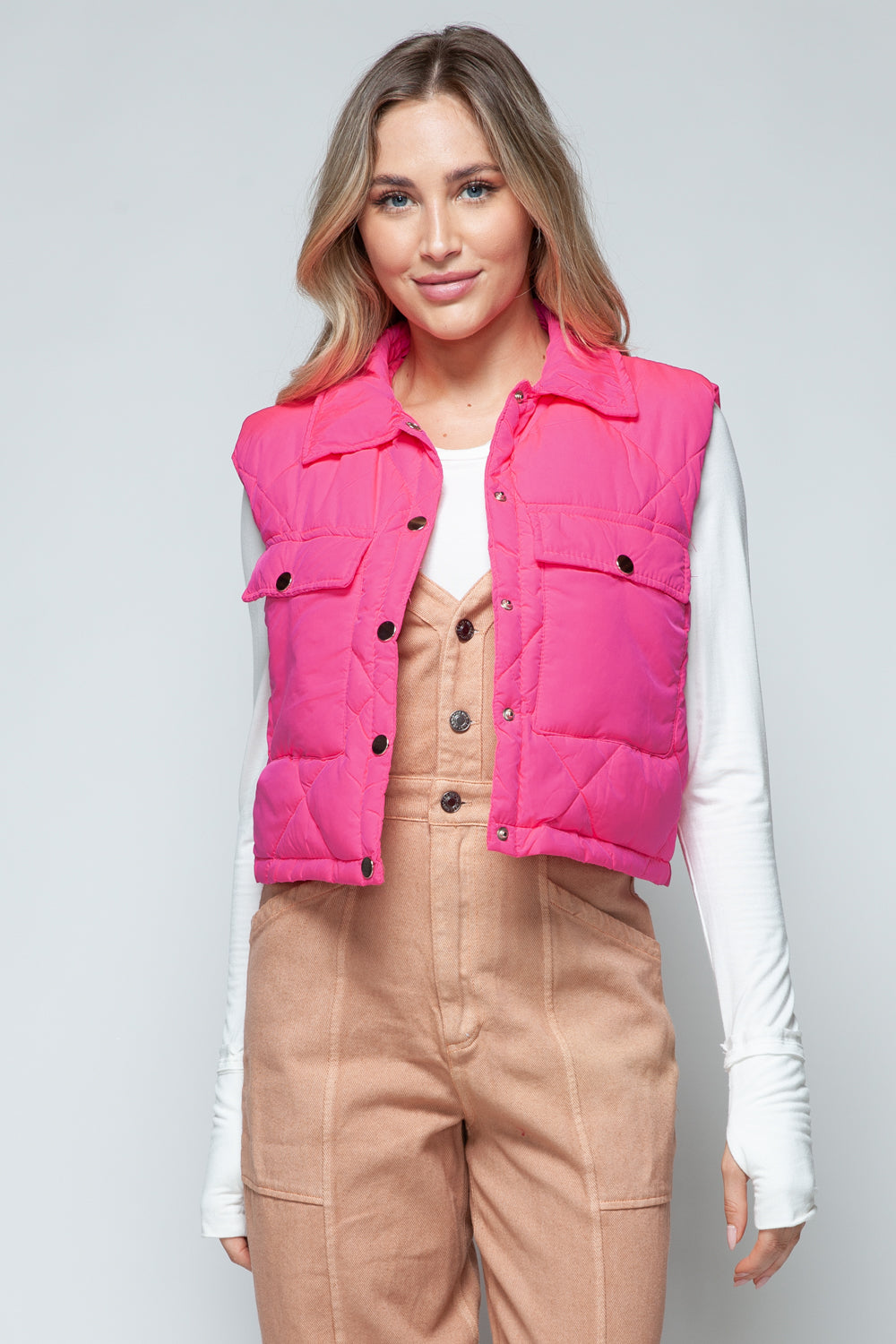 Snap Down Quilted Crop Vest