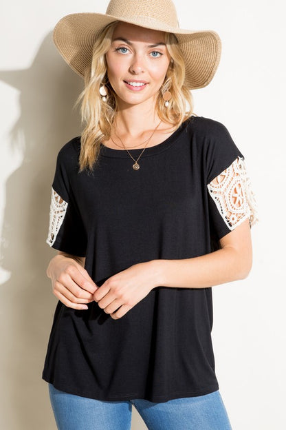 PLUS SOLID JERSEY LACE PATCH TOP