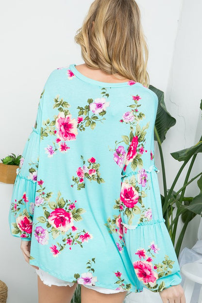 ALLOVER FLORAL LANTERN SLEEVE TOP