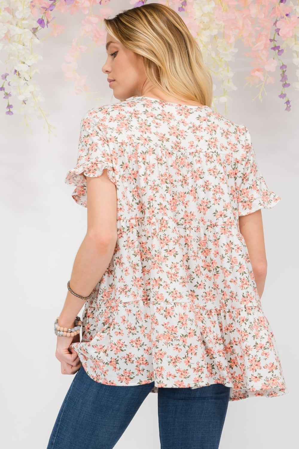 Floral Ruffled Short Sleeve Blouse