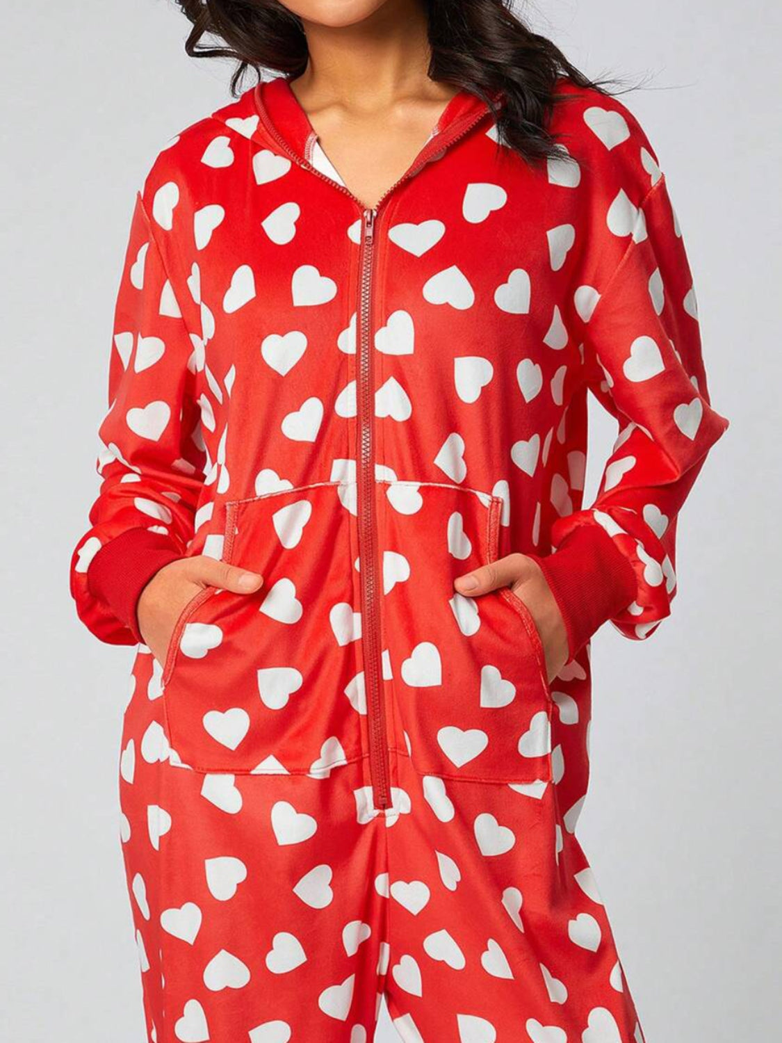 Printed Zip Up Long Sleeve Hooded Jumpsuit