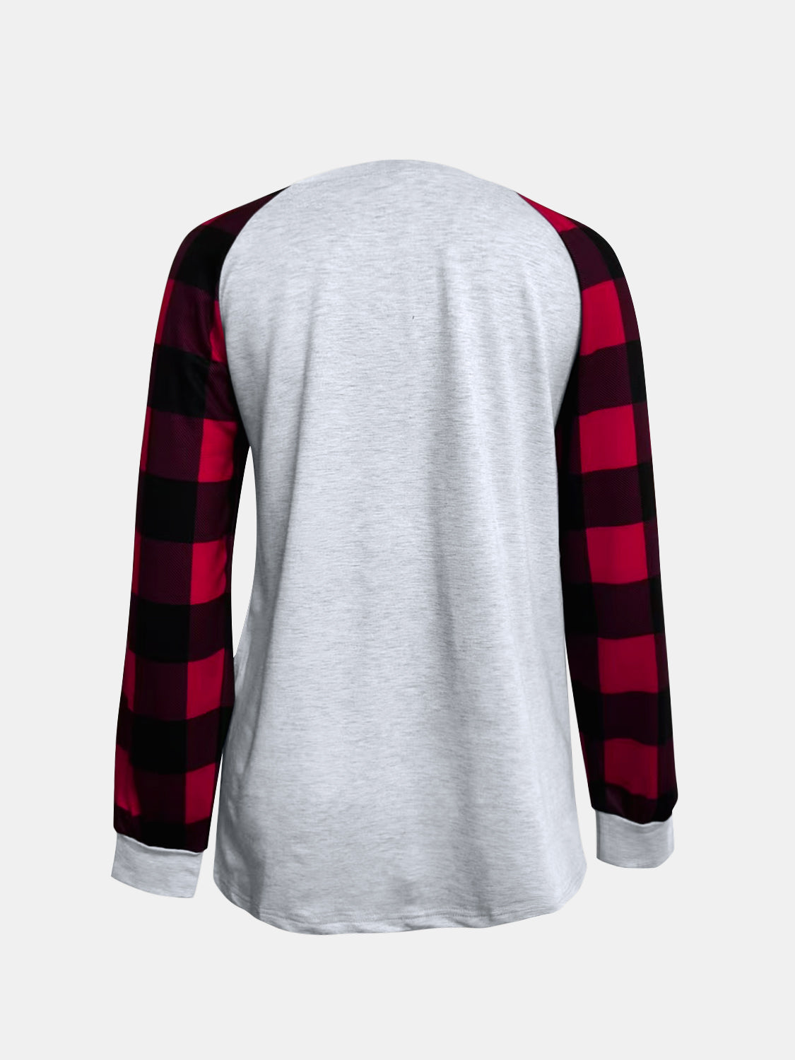 Graphic Plaid Round Neck Long Sleeve T-Shirt