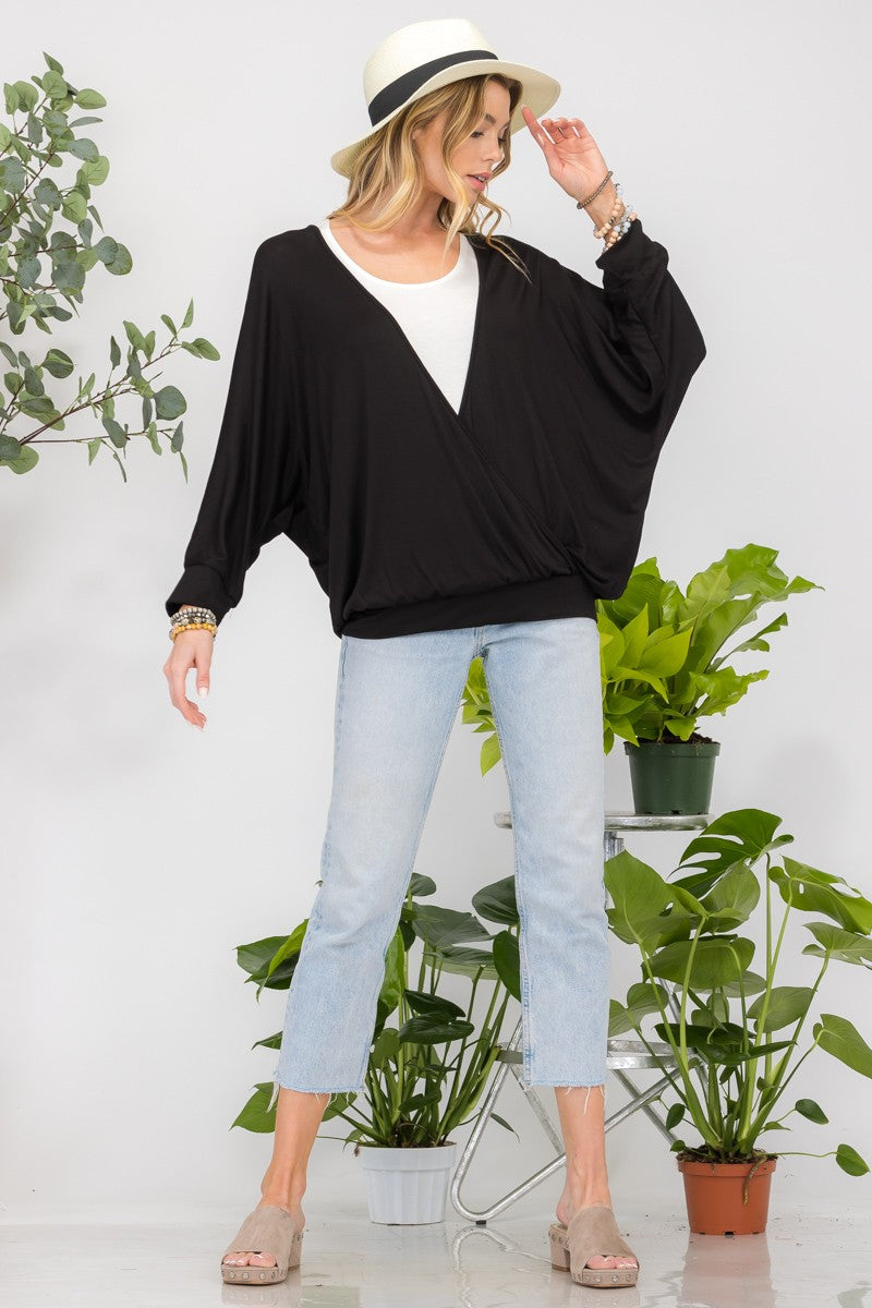 Contrast Round Neck Top with Two Layer Detail