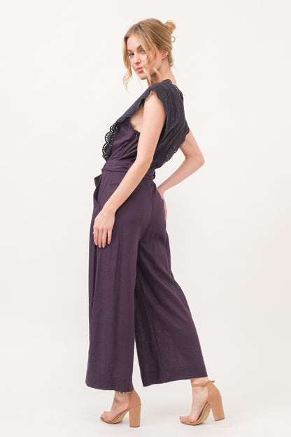 Laced Surplice Tie Waist Jumpsuit