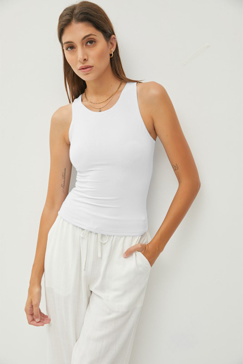 Round Neck Wide Strap Tank