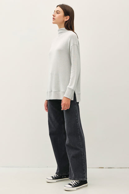 Side Slit Mock Neck Long Sleeve Tunic Top