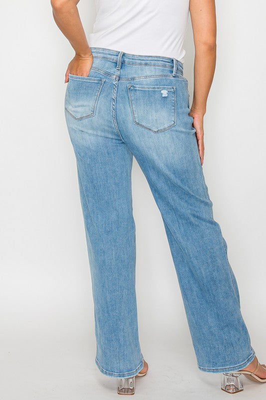 bytos Distressed High Rise Straight Jeans