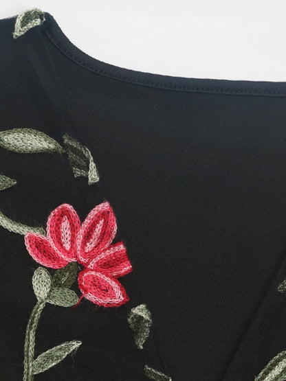 Embroidered V-Neck Floral Bodysuit