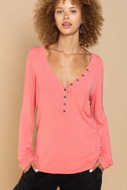 Pol  PLUS V Neck long sleeve  top